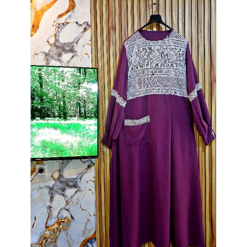 gamis abaya leezyy dress mix brukat lengan balon crinkle premium/gamis muslim wanita dewasa remaja