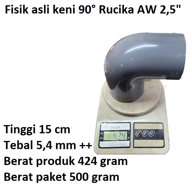 Elbow 90° 2,5" 2.5" Rucika atau Vinilon AW siku keni knee 2.5 2,5 in inch inci fitting L belokan sam