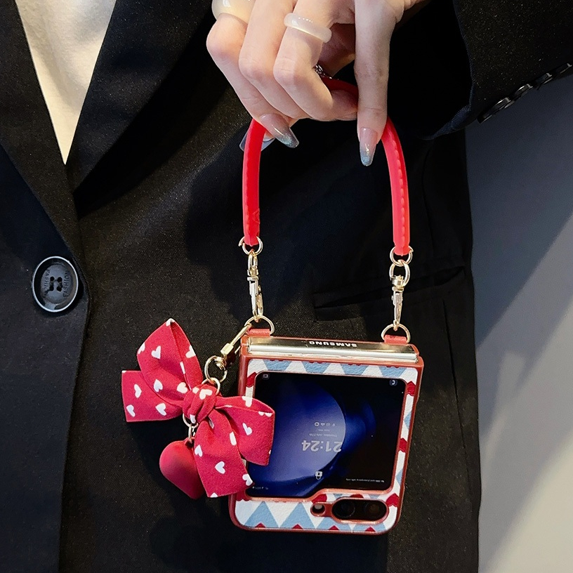 Case Samsung Z Flip 6 5 3 casing busur casing case kulit kulit dengan lanyard