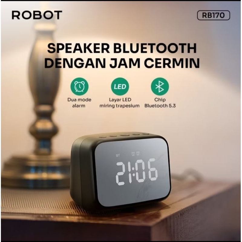 [ROBOT RB170] Speaker Bluetooth 5.3 Jam Alarm LED Display Portable | Speaker Meja Minimalis Suara Je