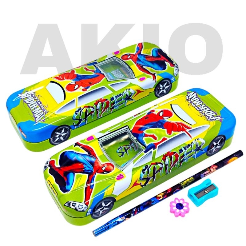 

Tempat Pensil Anak Mobil Set Alat Tulis 2 Tingkat SUPERHERO SPIDERMAN AVENGERS Kaleng Besi K-597