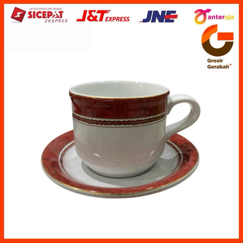 SANGO cangkir lepek keramik set 6 Pantheon RED 05501/2 27243