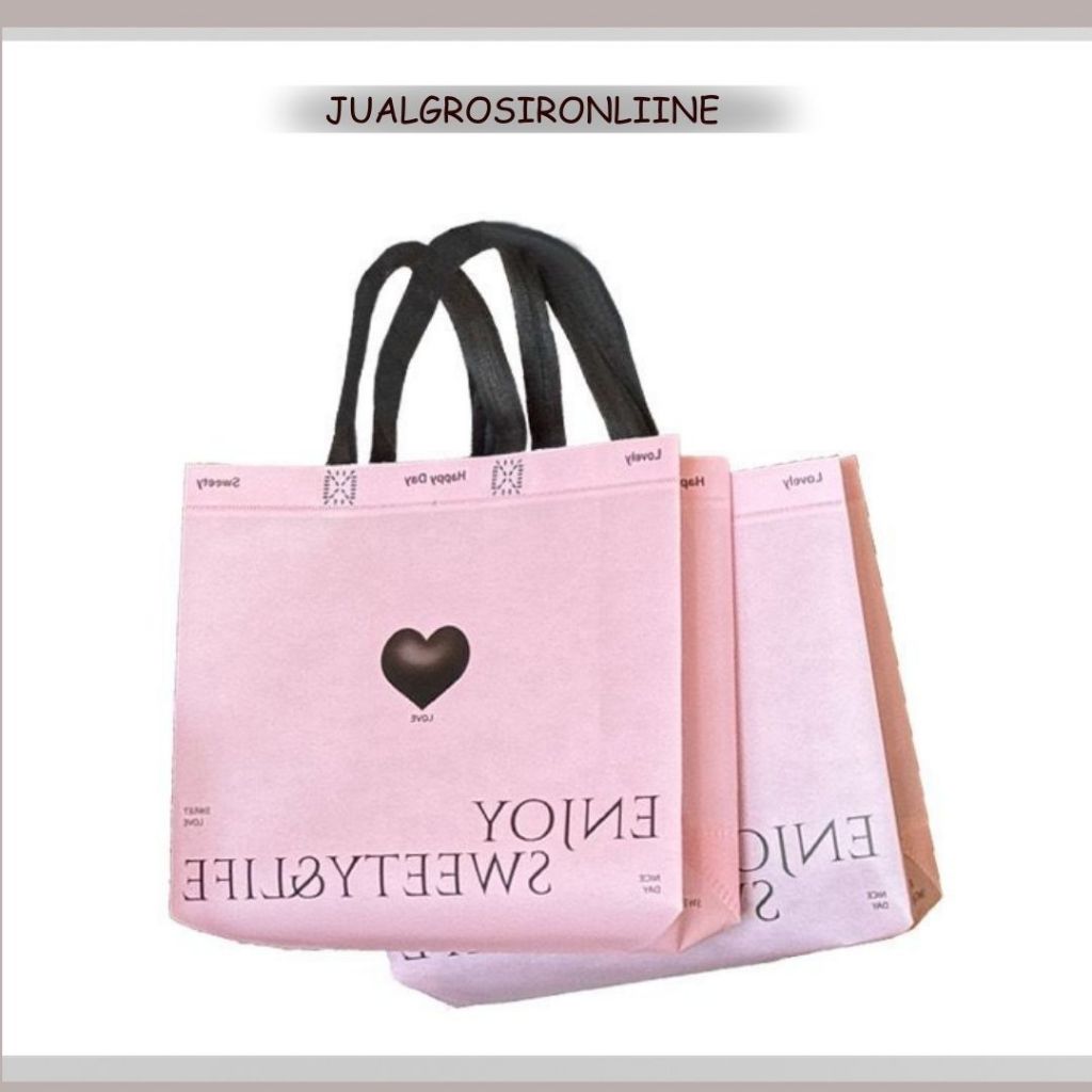 

Paper Bag Kain Premium Pink Love Enjoy Tas Kantong Goodie Bag Gift Bag Sovenir Hadiah Kado