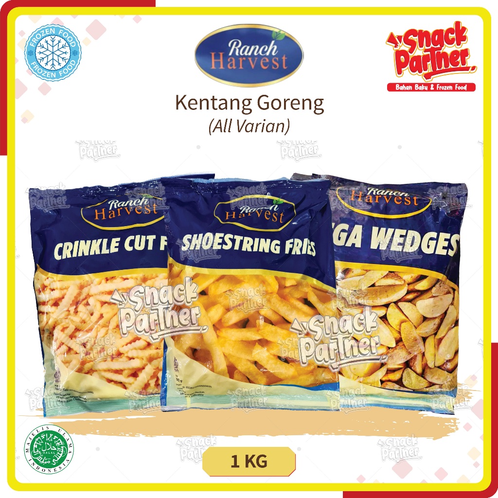 

RANCH HARVEST French Fries / Kentang Goreng 1 KG - FROZEN FOOD Shoestring Crinkle Cut Mega Wedges Potongan Lurus Panjang Gelombang 1KG