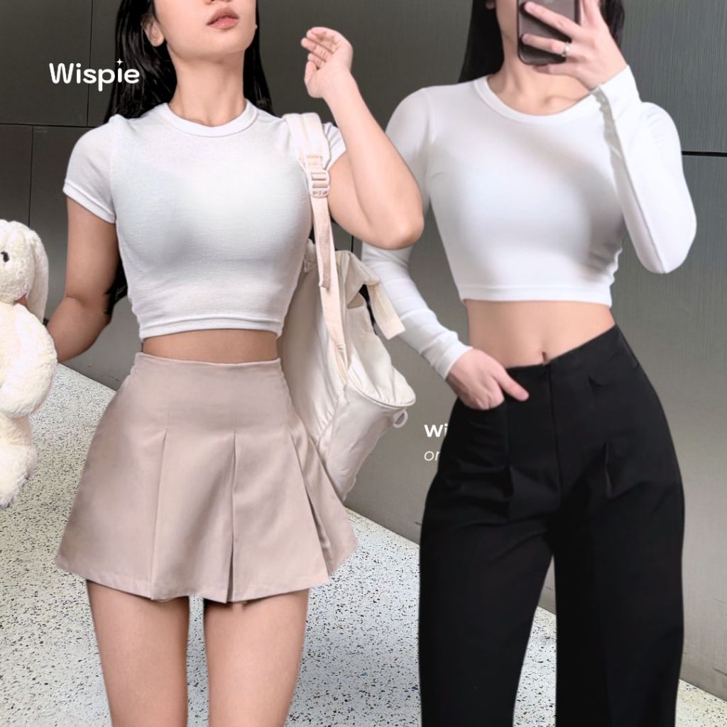 Wispie Fluff Crop Top | Atasan Knit Wanita Korean Top Lengan Panjang Pendek Crop Long Short Sleeve