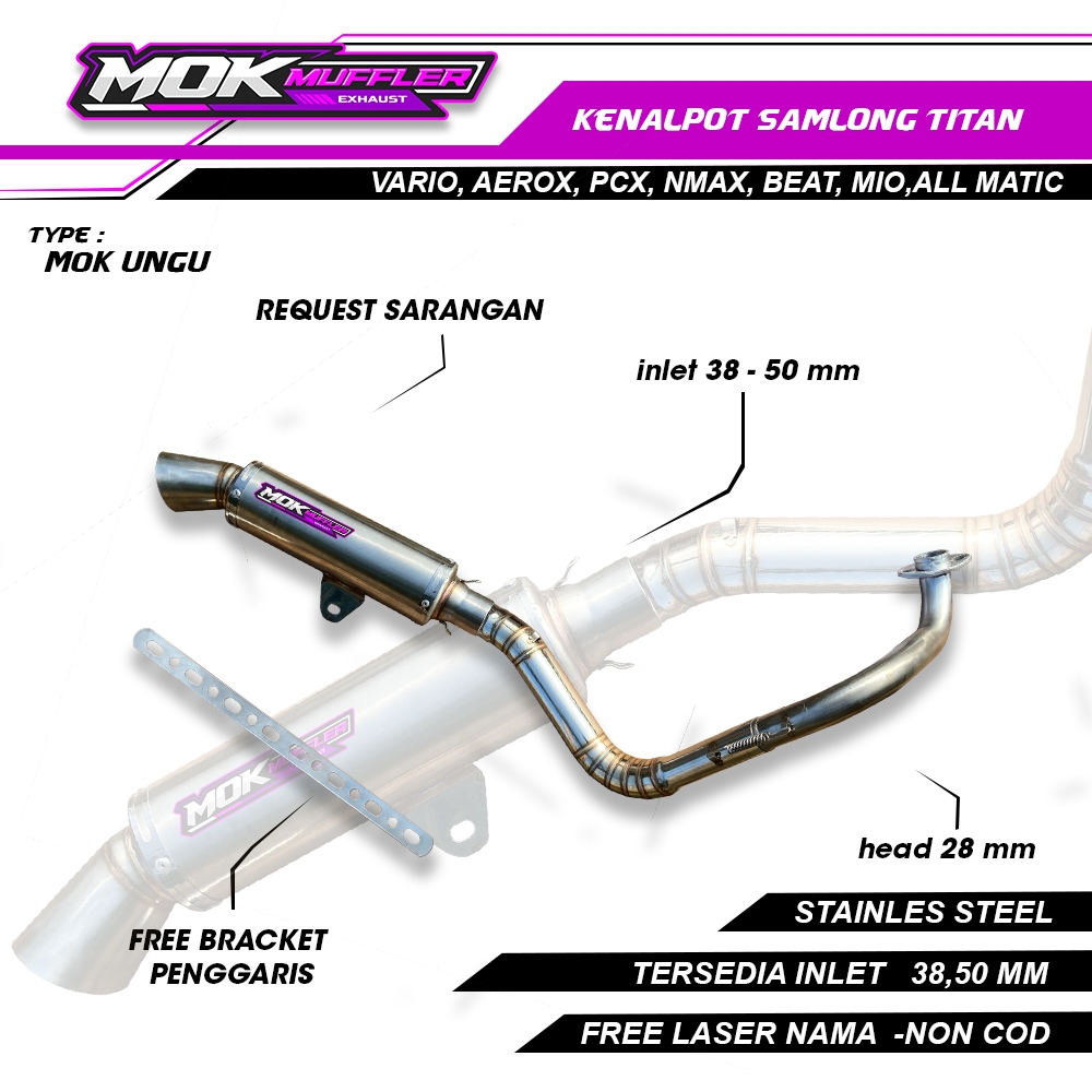 Knalpot Samlong Type Trioval Emblem Ungu Free Breket Untuk Aerox Nmax Vario Pcx Beat Mio All Matic