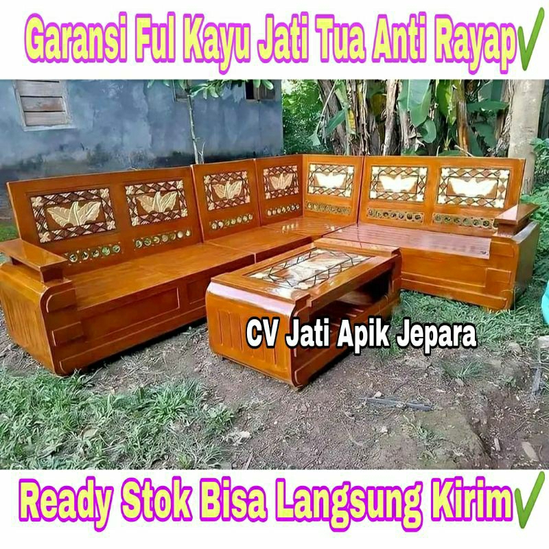 Kursi Tamu Sudut Domini Kayu Jati Minimalis Modern