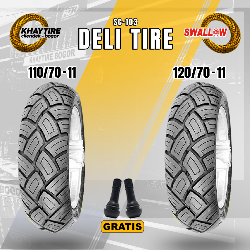 Sepasang Ban Motor Vespa Matic SWALLOW DELI TIRE 110/70 & 120/70 Ring 11 Tubeless