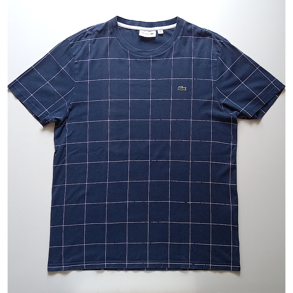 LACOSTE Motif Kotak-kotak Sablon Putih Kaos Oblong Original