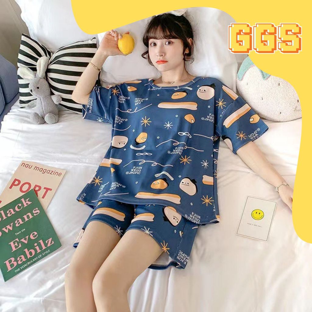 GGS Piyama Setelan Baju Tidur Wanita Remaja Dewasa Kaos Lengan Pendek Celana Pendek Motif Cute Print