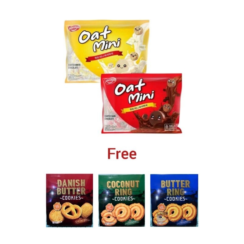 

(Buy 1 get 1 free)Murah banget!!! bisa COD Naraya Oat Mini rasa coklat, white coklat, free butter cookies 1 pack