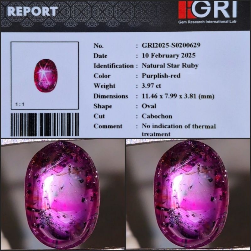 Natural Star Ruby Mozambique NH NTE Noheated Notreatment GRI Lab