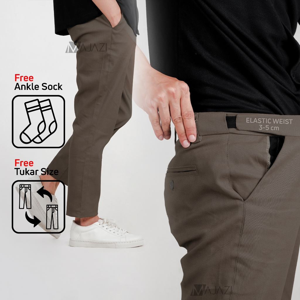 Majazi Celana Chino Ankle Pants Slim Fit Brown Shitake
