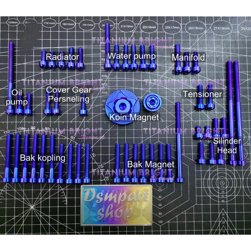 Baut Titanium Fullset Mesin Mx king Original Titanium GR5