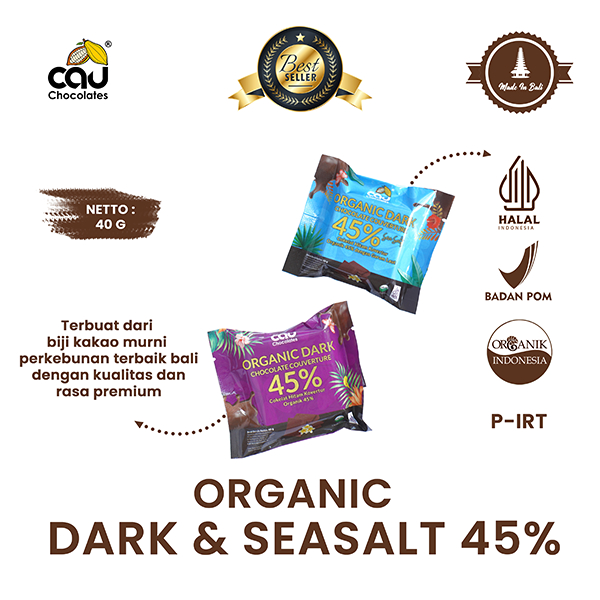 

Organic Dark Chocolate Couverture 45% and 45% Seasalt -40g