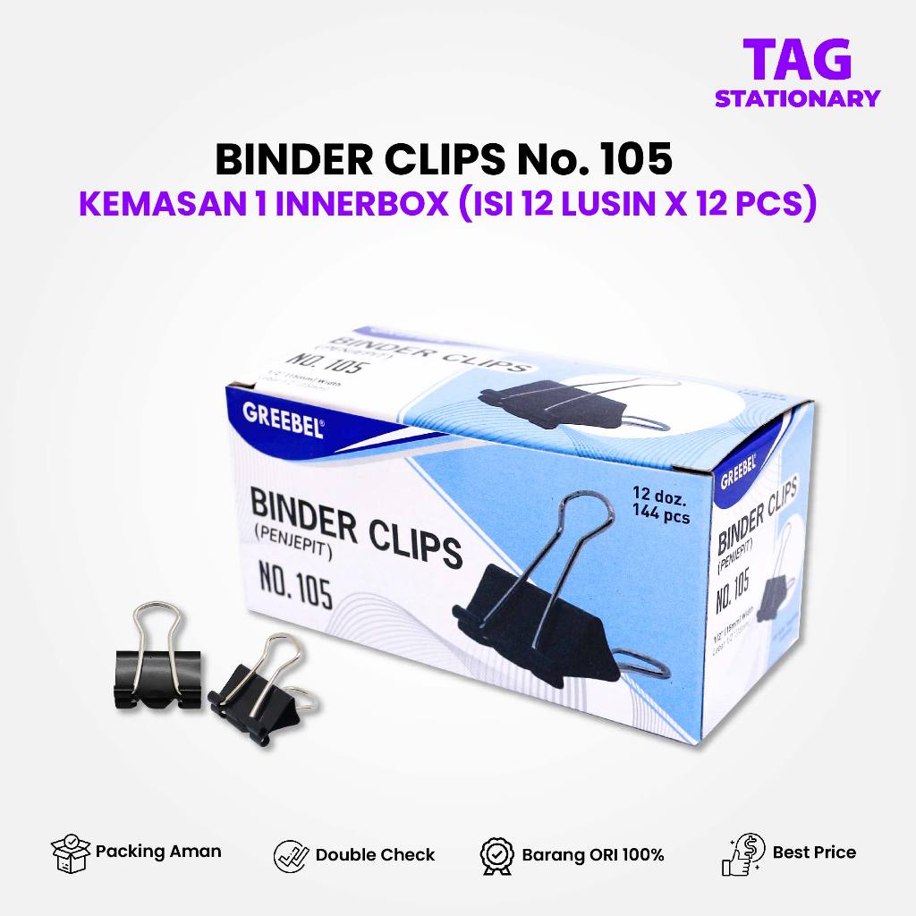 

Penjepit Kertas Hitam Besar Kecil 1 Gross = 144Pcs / Klip Kertas Binder Clip