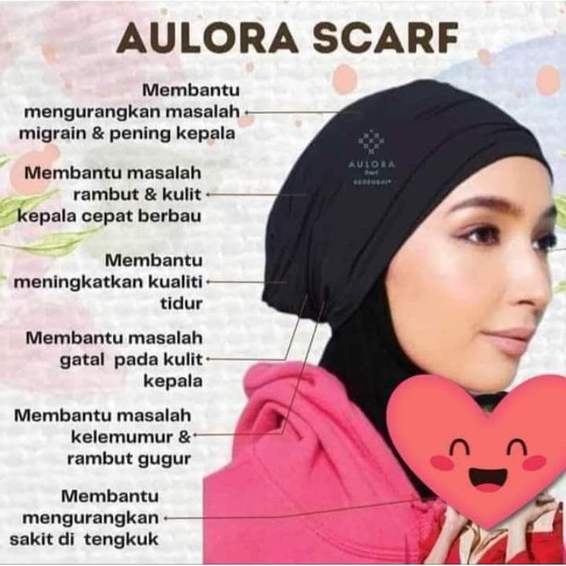 Aulora Scarf With kodenshi teknologi jepang ciput kepala jilbab sakit kepala pusing migrain berat se