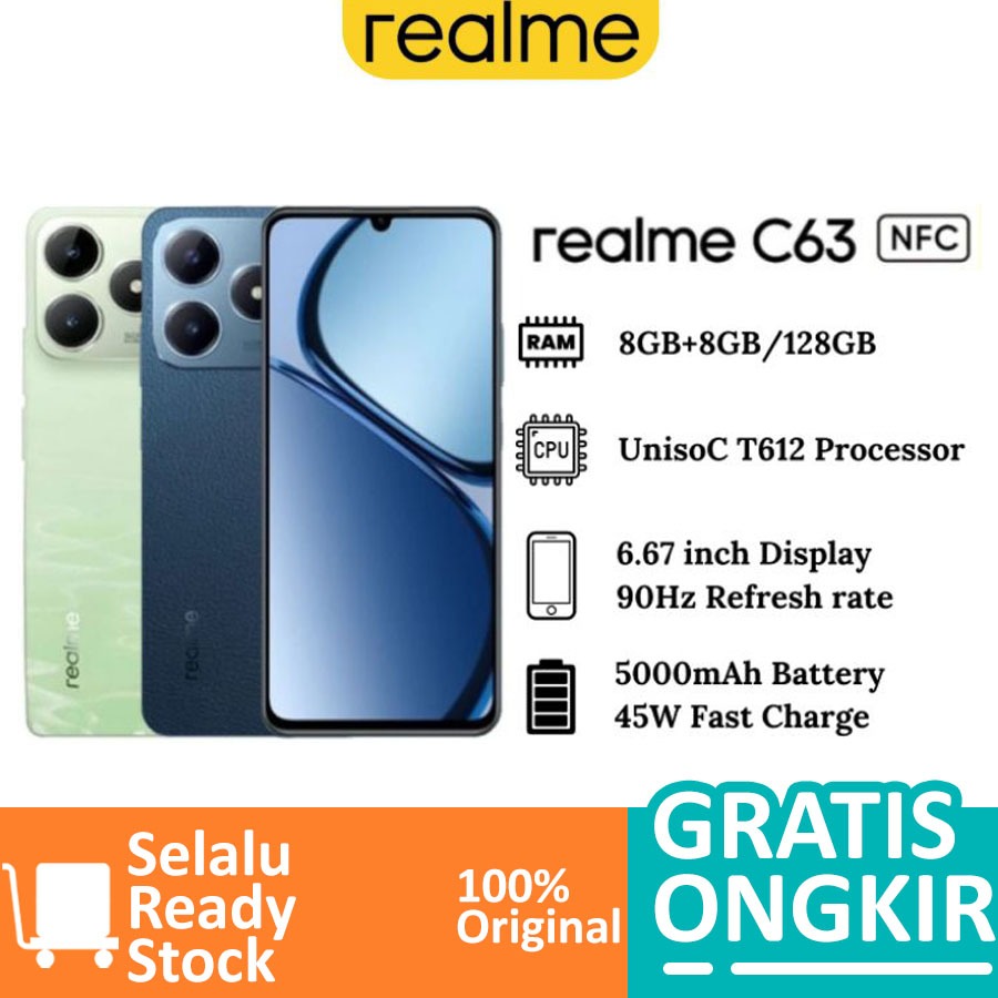 Realme C63 8/128 GB 6/128 GB Garansi Resmi - not Realme C53 C55 C35 C33 - 8/128GB Green