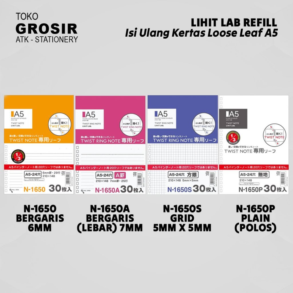 

LIHIT LAB Refill Isi Ulang Kertas Loose Leaf A5 Grid N-1650S 2