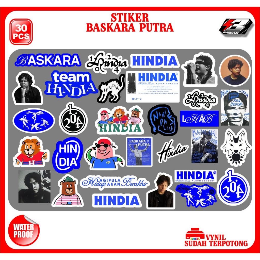 

30 pcs stiker pack stiker BASKARA PUTRA musisi indonesia sudah terpotong waterproof tinggal tempel