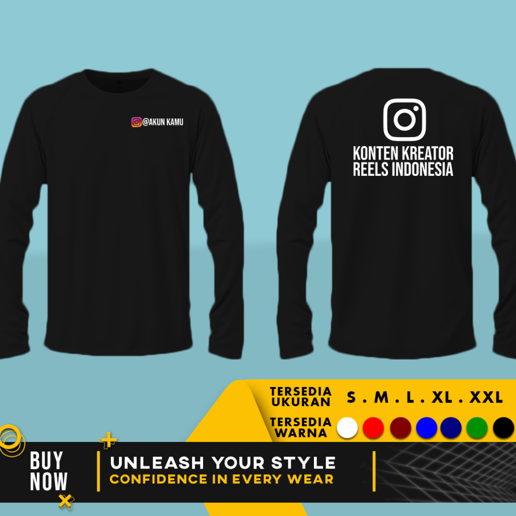 Kaos Baju Instagram Konten Kreator Reels Gratis Tulis Akun Kamu | LENGAN PANJANG | Cotton Combed 30s