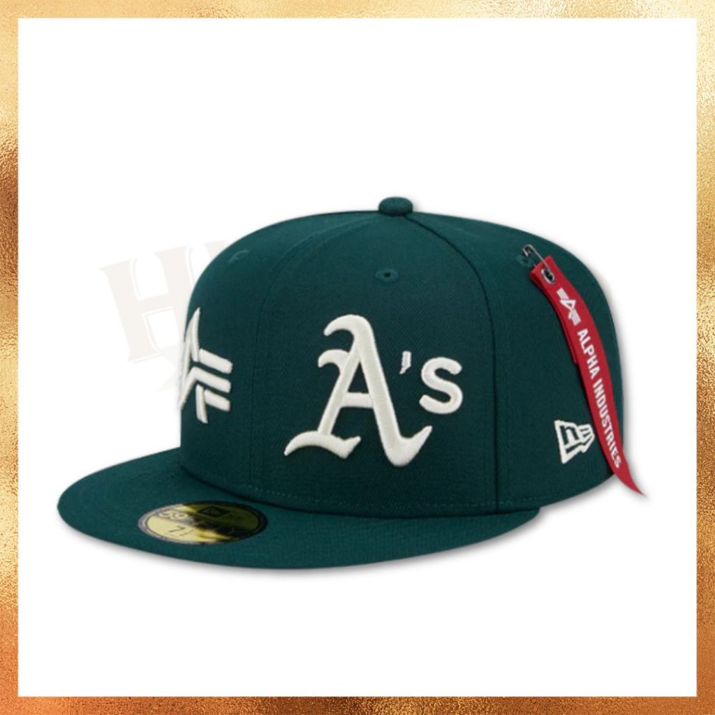 Topi New Era x Alpha Industries Oakland Athletics Logo Collab Released Green 59FIFTY Hat Original
