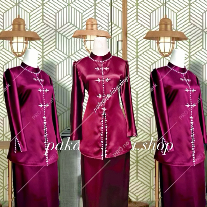 oneset alena stelan baju kurung melayu wanita dewasa, bahan sattin velvet, baju pesta kondangan paka