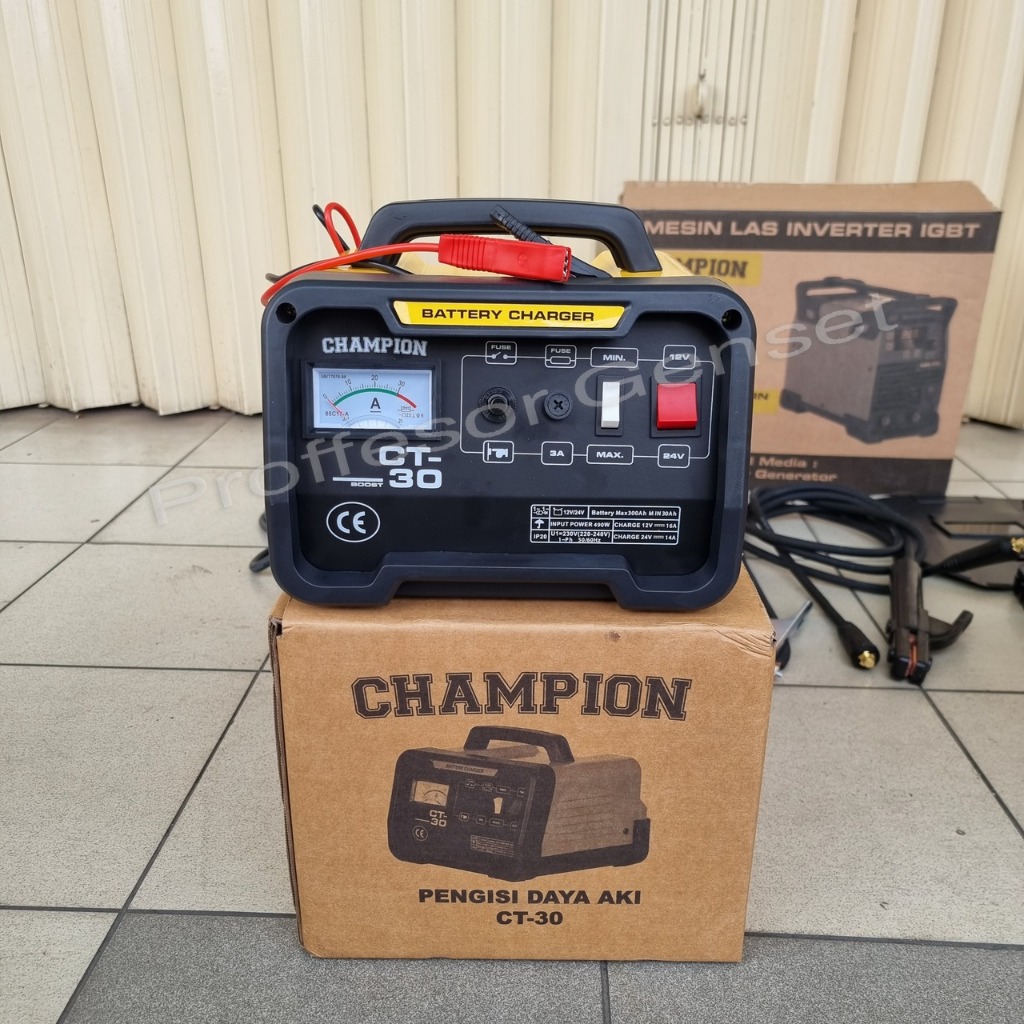 Battery Charger Cas Aki 12V 24V Motor Mobil 30A 30 A 30 Ampere CHAMPION USA Battery Charger CT30