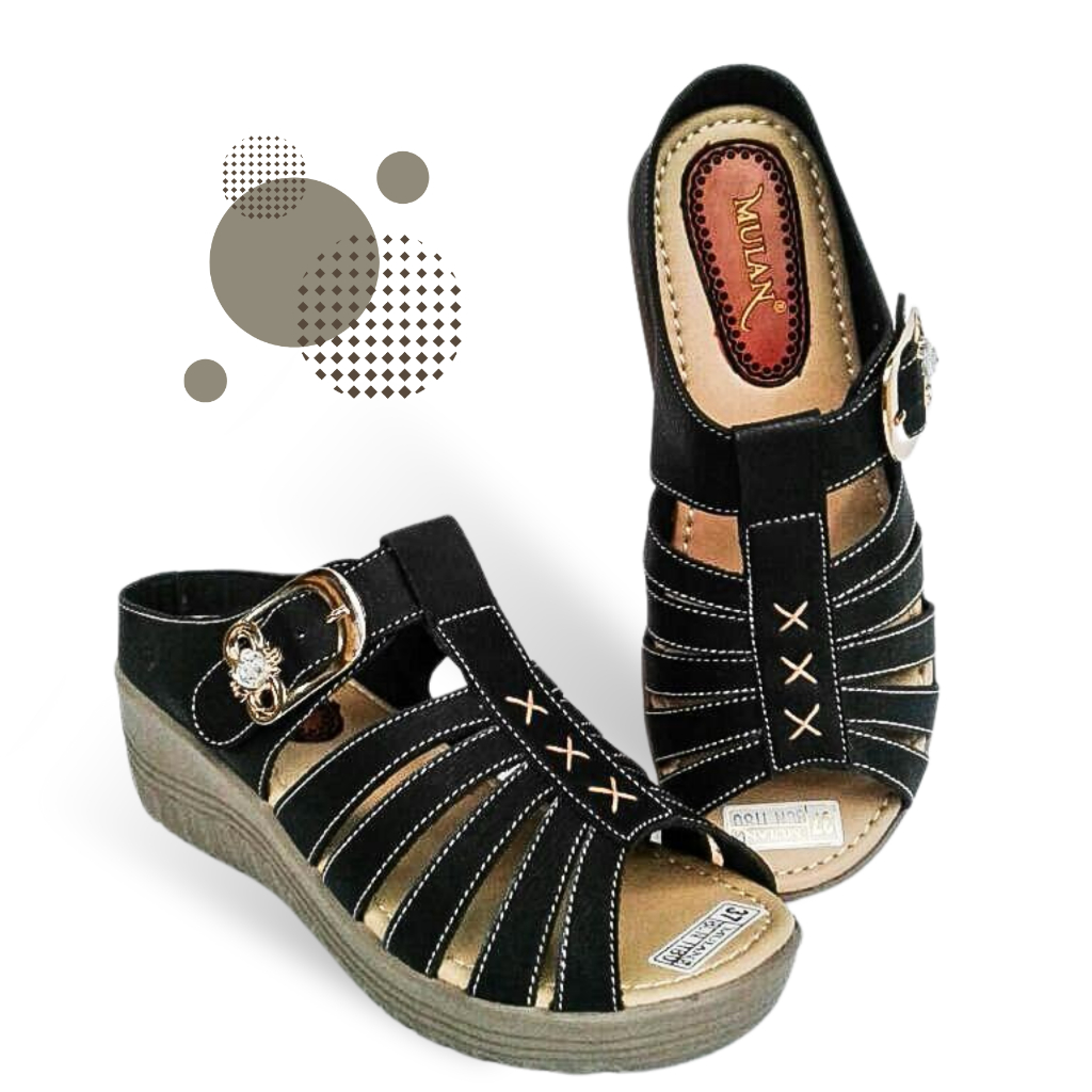 Sandal Wedges Wanita MULAN Sandal Wedges Tali Wanita Casual Mulan Sandal ibu ibu Wedges