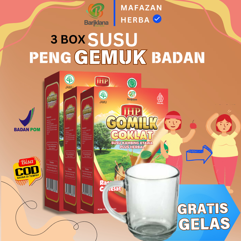 

[ 3 BOX GRATIS GELAS KACA ] GOMILK Susu Kambing Etawa Plus Herbal Penambah Nafsu Makan dan Penggemuk Badan Alami Netto 200GR