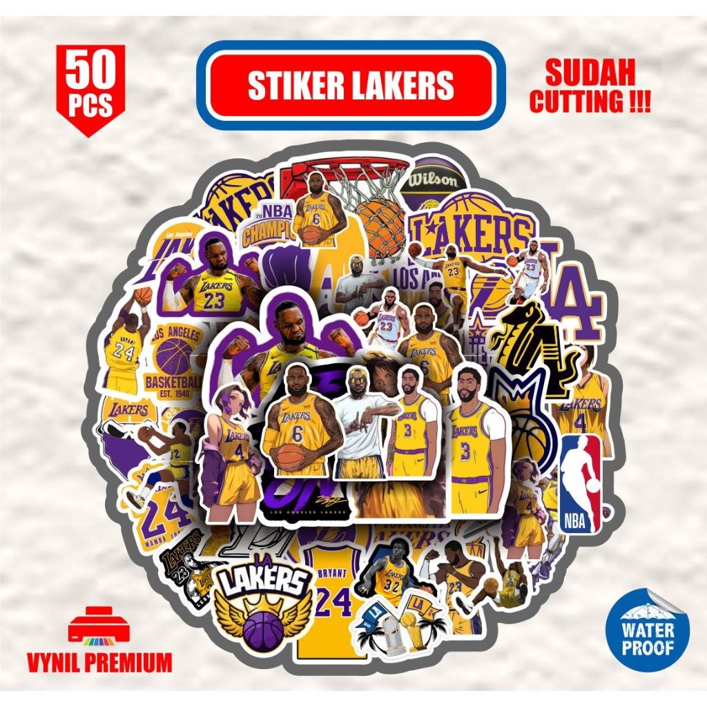 

stiker pack lakers basketball 50pcs sudah terpotong waterproof
