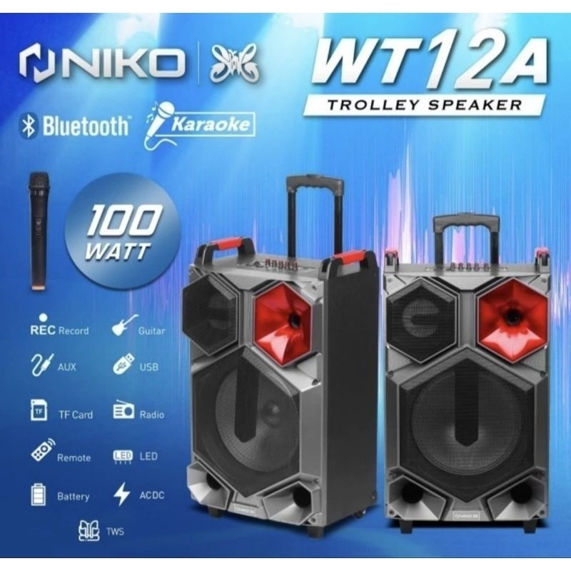 Trolley Speaker Niko WT-12A 12 Inch/Speaker Aktif Bluetooth Niko WT-12A/Speaker Karaoke Portable