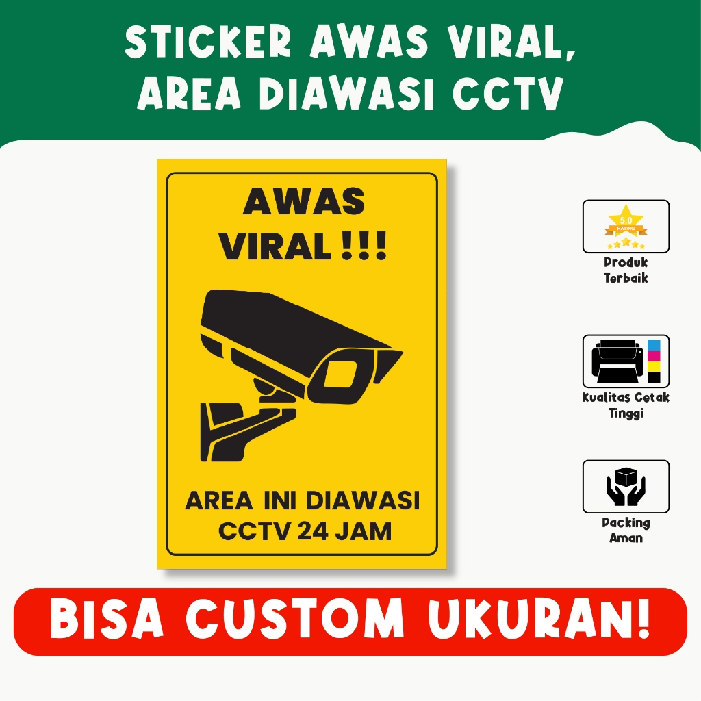 

Sticker CCTV Online – Area Diawasi, Bahan Vinyl Premium, Anti Air, Cetak HD