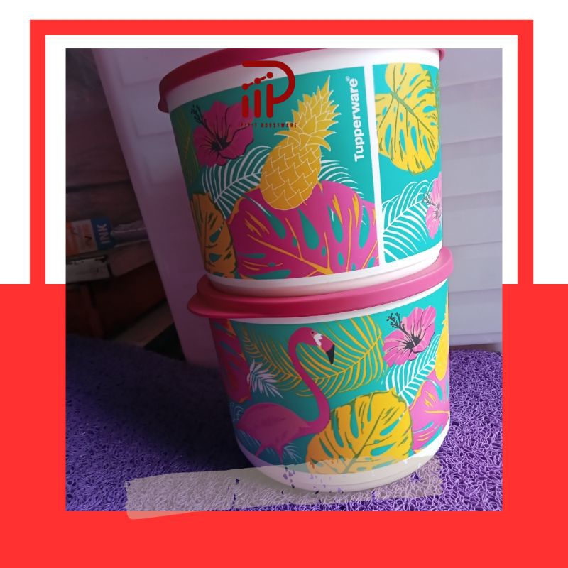 Toples Tupperware motif flaminggo cubix round