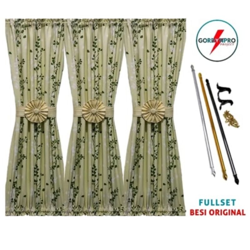 GORDYNPRO Gorden Minimalis Motif Daun Gordeng Spiral Kupu Fullset Besi Free Ikat Pita