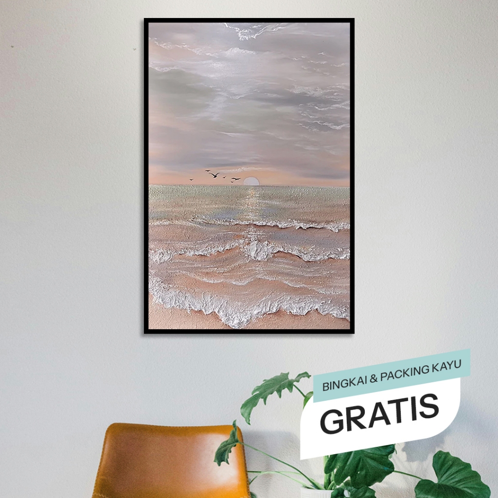 Lukisan Dinding Kanvas Pemandangan Sunset Pantai Aesthetic Minimalis
