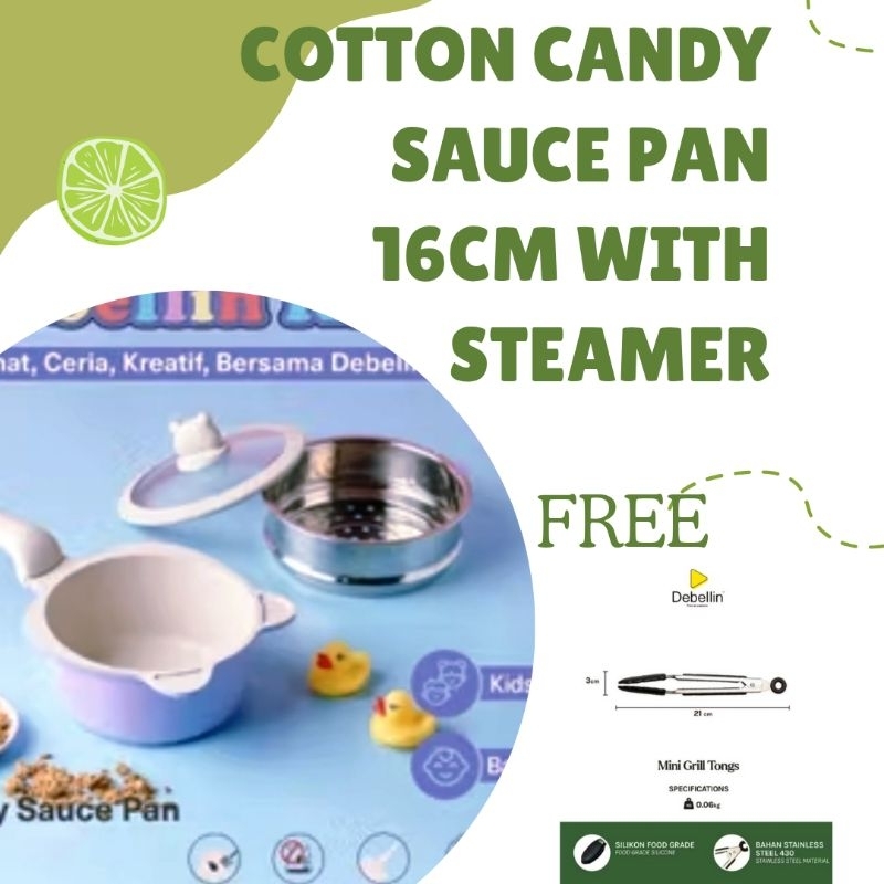 Cotton Candy Kids Sauce Pan 16cm with Steamer FREE Mini Grill Debellin