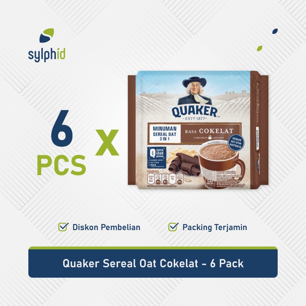 

Quaker Cokelat 3 in 1 Instant Oatmeal 224 gram / Minuman Sereal Oats (6 pcs)