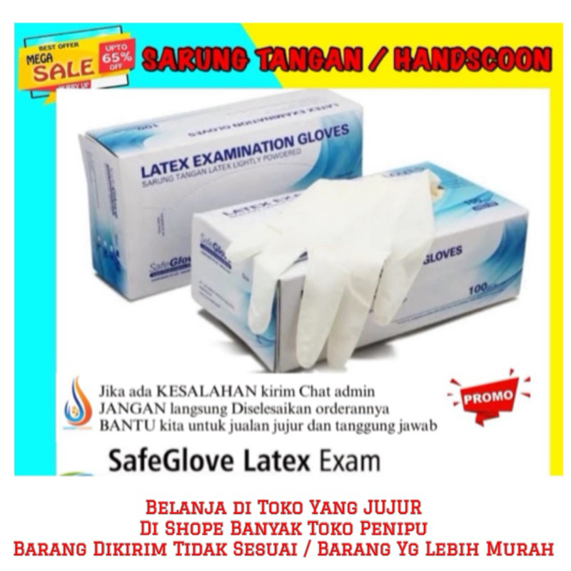 Sarung Tangan Latex MEDIS SAFEGLOVE EXAM / HANDSCOON / Sarung tangan /Sarung Tangan Latex Safeglove 