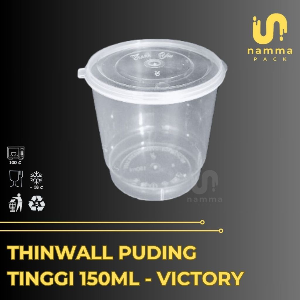 THINWALL PUDING/SAUS CUP BULAT 150ML WADAH SAUS SAMBAL MAYO PLASTIK+TUTUP BENING VICTORY (25 PCS)