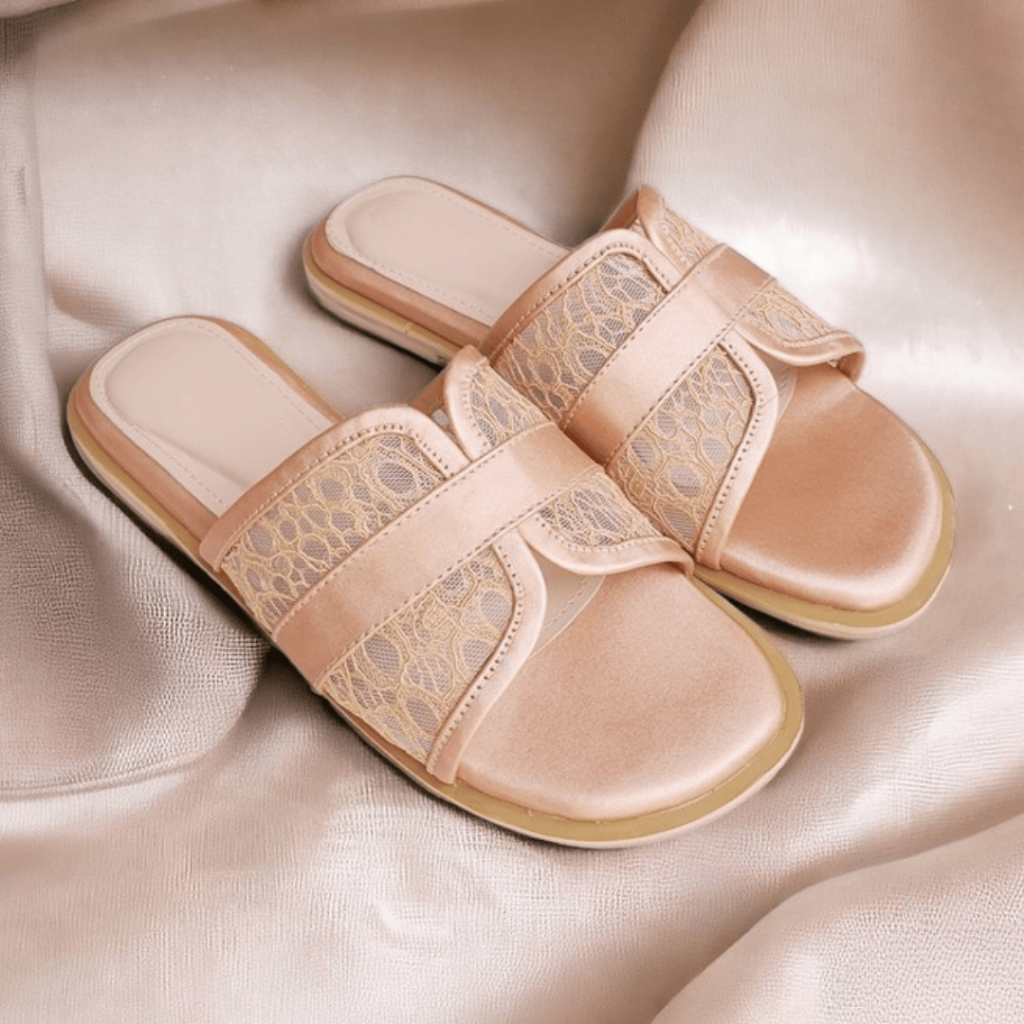 Sandal Wanita Slip On Brokat Hak Flat Eksklusif Terbaru