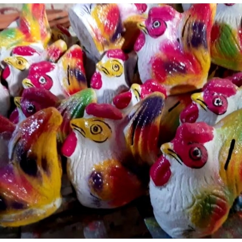 CELENGAN Tanah Liat Bentuk Ayam Jago Dan Ayam Kate Murah