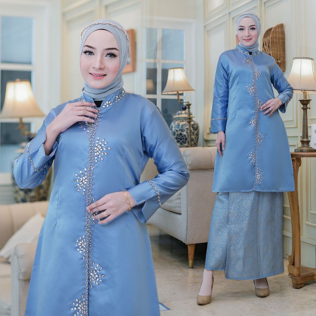 Grosir Atasan Baju Kurung Malaysia Tunik Rosalie Full Payet Set Baju Kurung Songket Serian Warna