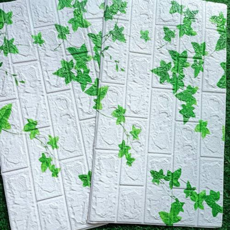 FNy Wallpaper Dinding Bata Foam 3D [PAKET 10 LEMBAR] Uk. 70x38cm Motif Putih Daun