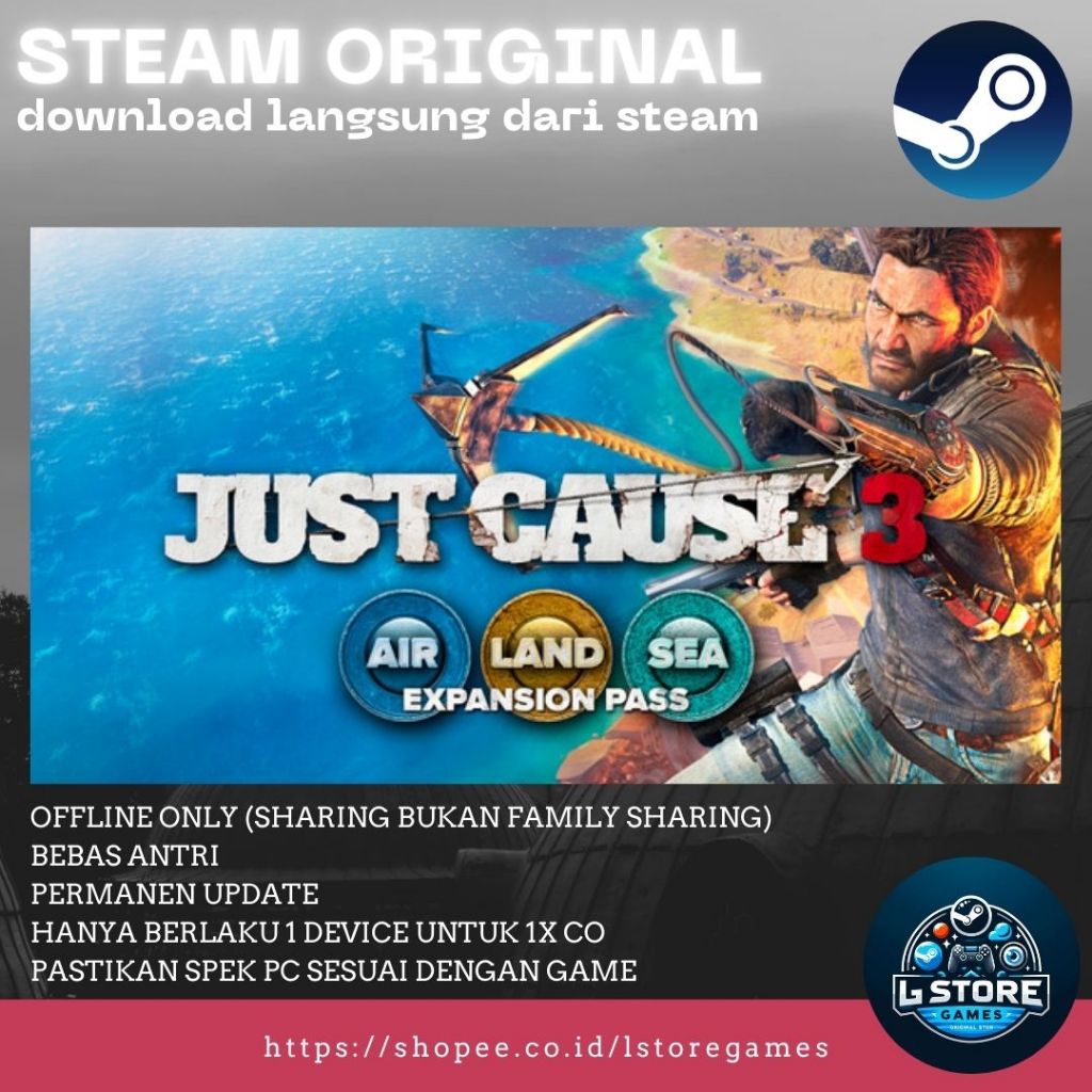 Just Cause 3 Air, Land & Sea Expansion Pass Full DLC Weapon + Vehicle PC Sharing Original Offline
