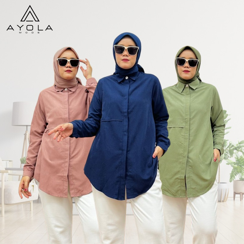 Ayola Mode•Clarissa Kemeja Casual Wanita Katun Vandoria Twill Lengan Panjang Terbaru