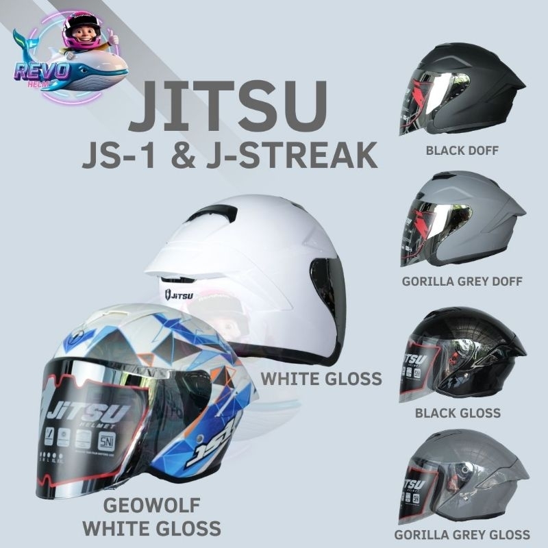 HELM JITSU JS1 & JITSU J-STRIKE SOLID / MOTIF ORIGINAL, HELM HALF FACE PRIA WANITA DEWASA TERMURAH