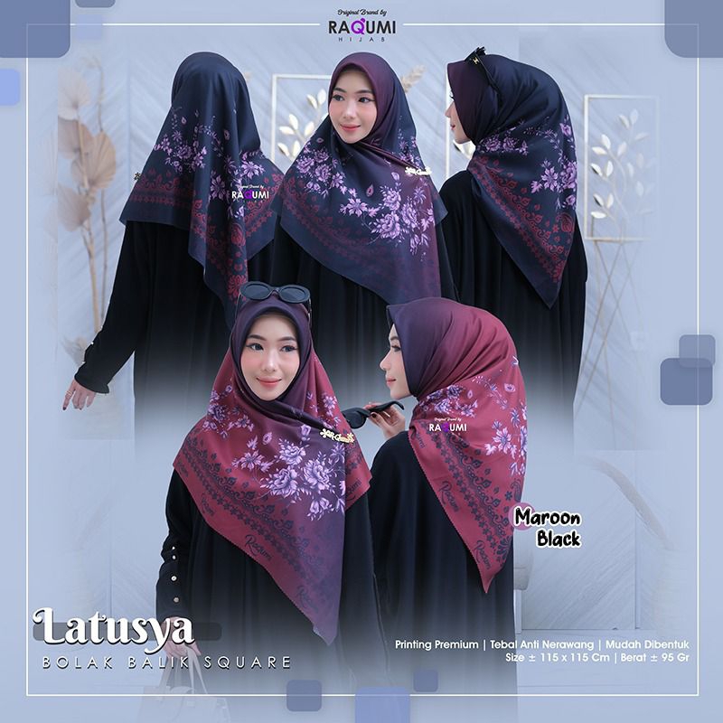 Latusya Hijab Square Bolak - Balik Original Product By Raqumi