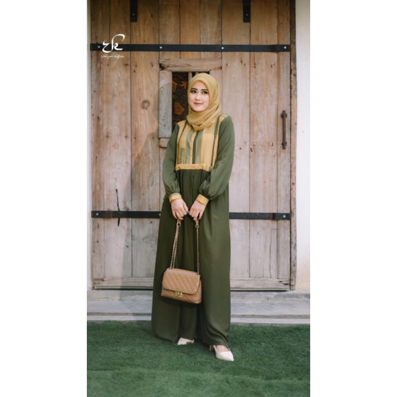 zakiya kaftan army kuning