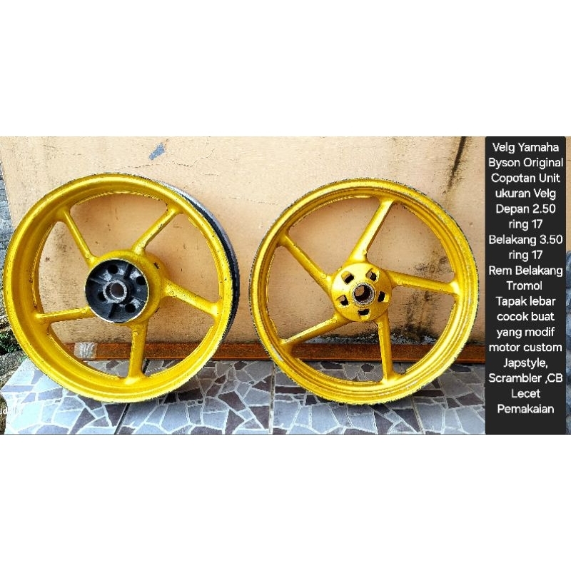 Velg Yamaha Byson OriginalENKEI Copotan Unit
ukuran Velg
Depan 2.50 ring 17
Belakang 3.50 ring 17
Re